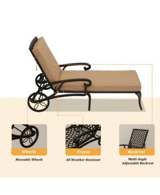 Outdoor Chaise Lounge with Cushions Patio Lounge Chairs with Wheels & Adjustable Backrest Aluminium Pool Sun Lounges Chairs for Outside, Beige