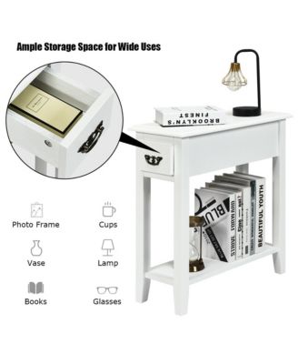 2 Tier End Bedside Sofa Side Table Narrow Nightstand w/Drawer &Shelf