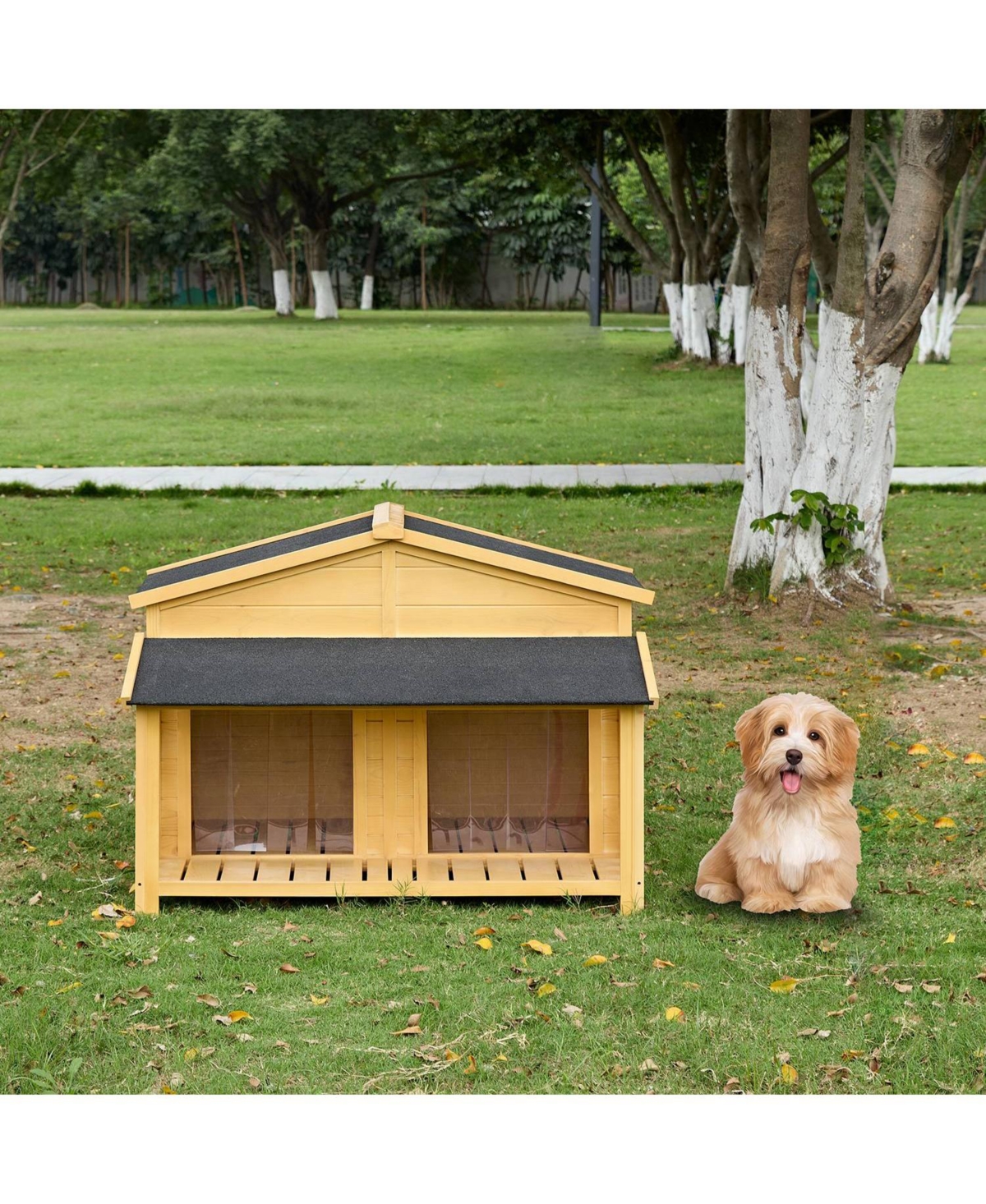 Raised Pet Kennel for Medium Dogs Pine Wood Natural - Natural wood