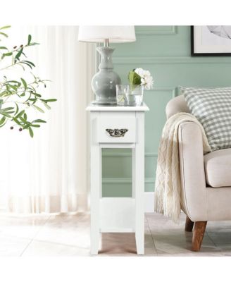 2 Tier End Bedside Sofa Side Table Narrow Nightstand w/Drawer &Shelf