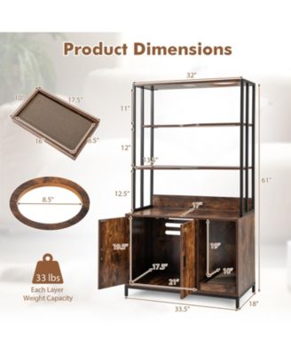 Cat Litter Box Enclosure with Storage & 3-Tier Shelves Stylish & Functional Hidden Litter Cabinet