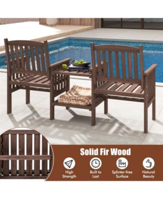 Outdoor Fir Wood Loveseat with 2-Tier Side Table and 1.96" Umbrella Hole