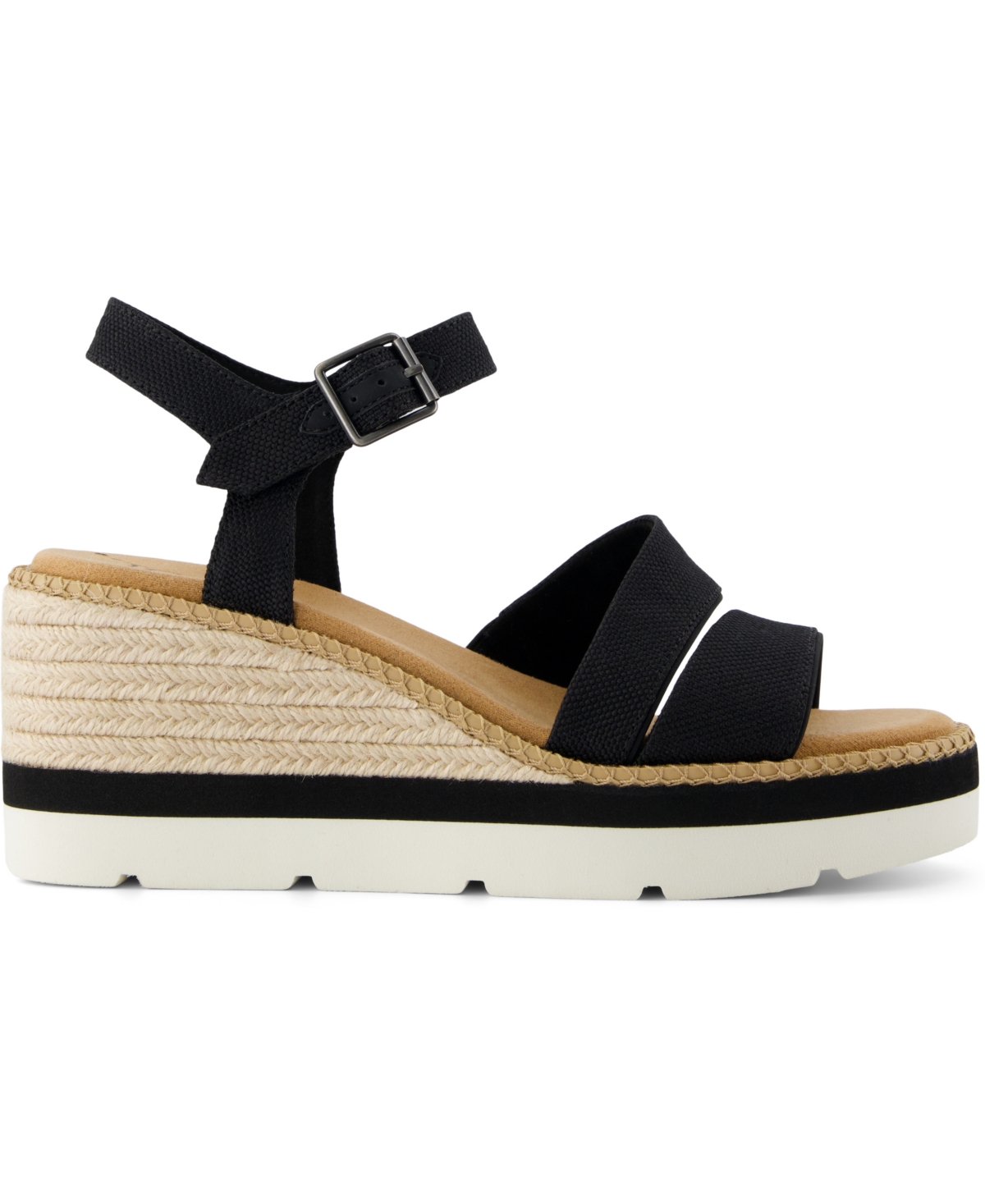 Shop Toms Women's Darya Open Toe Wedge Sandals In Black Heavy Canvas