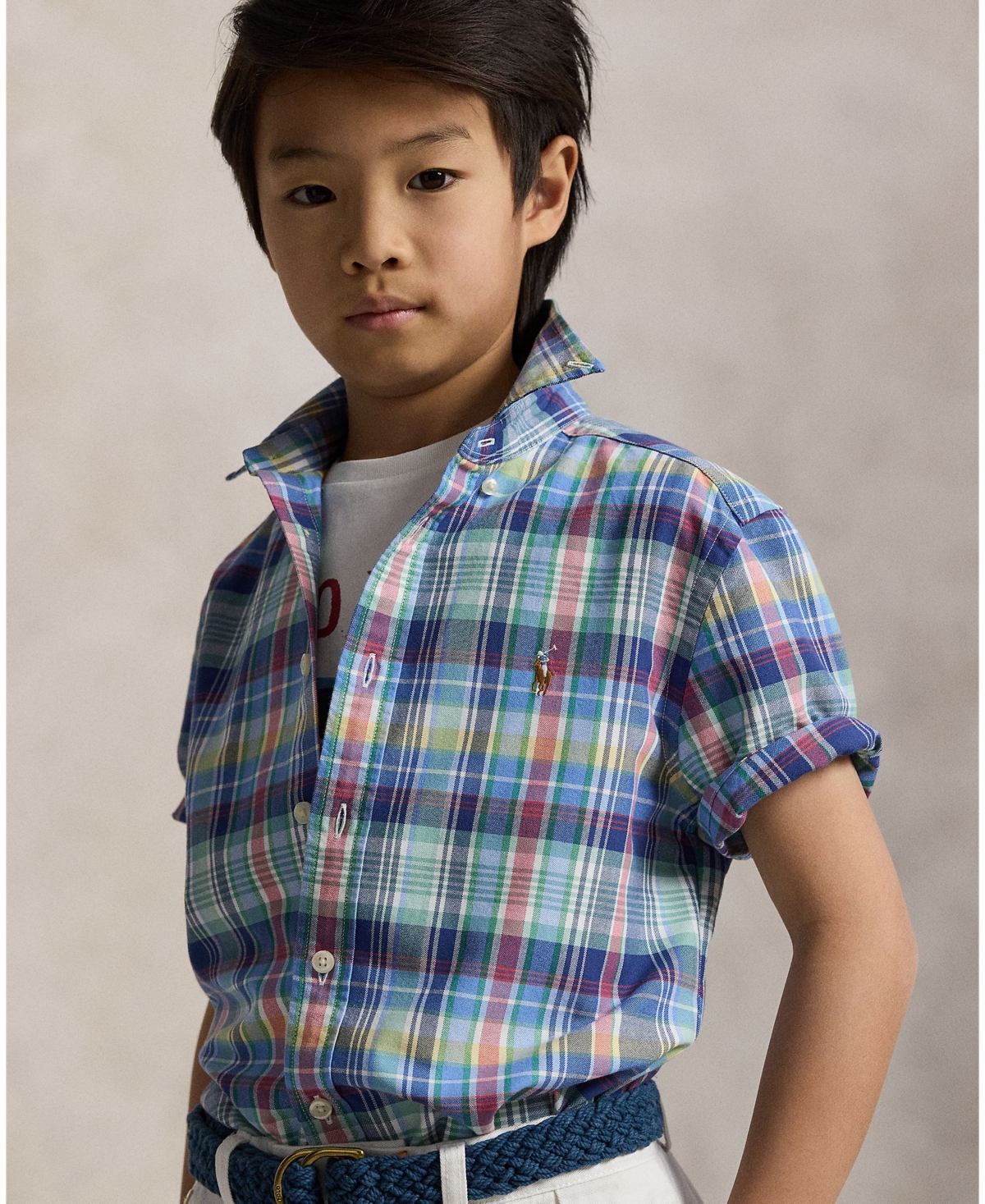 Polo Ralph Lauren Big Boys Plaid Oxford Short-sleeve Shirt In Navy,green Multi