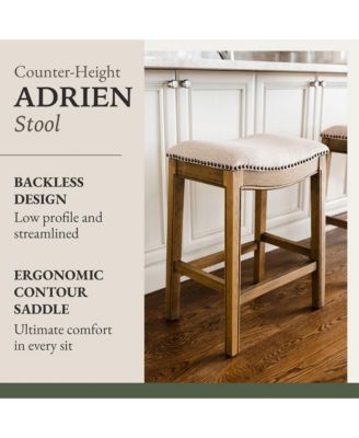 Adrien Backless Saddle Kitchen Stool, Natural Wood Finish, Set of 4