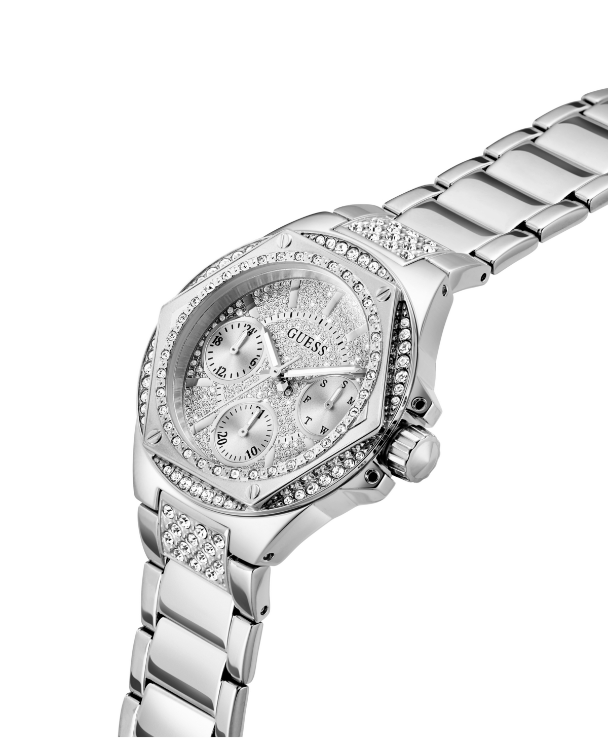Guess Women's Multifunction Silver-tone Stainless Steel Watch, 38mm In Silver-tone