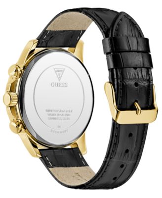 Men's Multifunction Black Genuine Leather Watch, 44mm