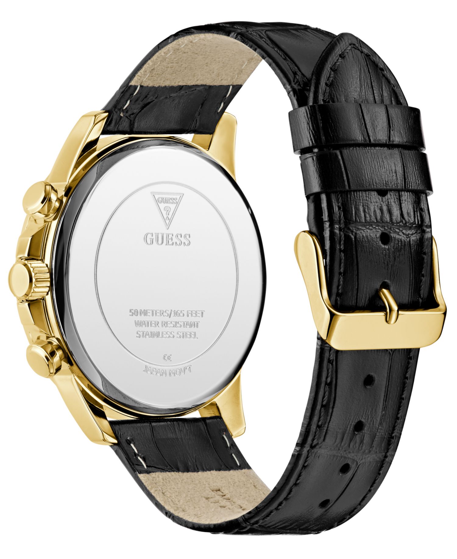 Men's Multifunction Black Genuine Leather Watch, 44mm