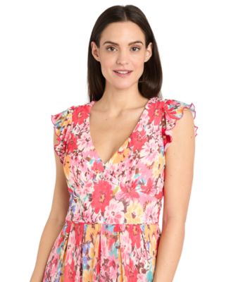 Женское плиссированное платье R & M Richards с цветочным рисунком и V-образным вырезом