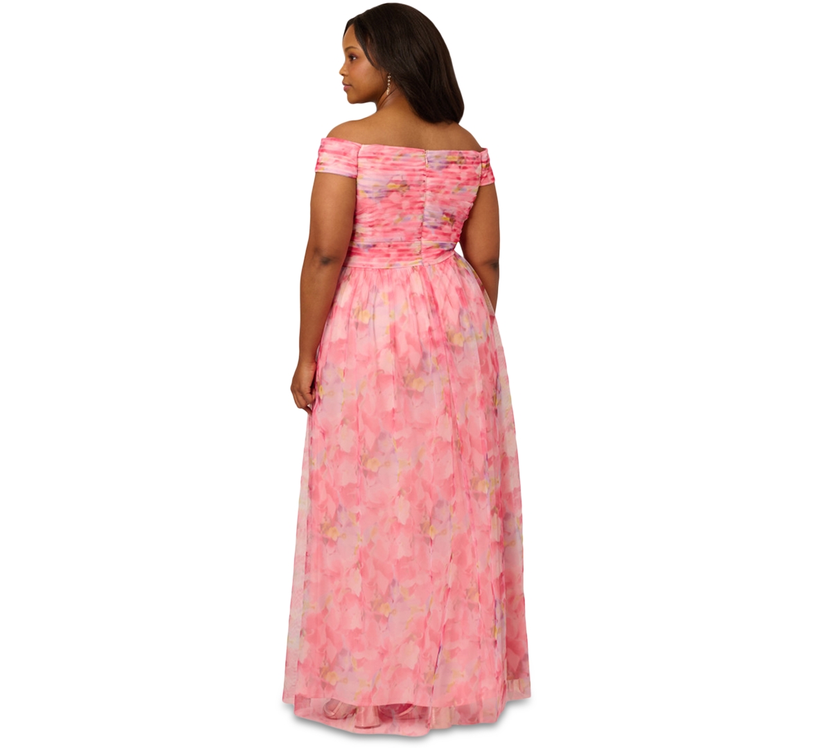 ADRIANNA PAPELL PLUS SIZE PRINTED TULLE OFF-THE-SHOULDER GOWN 