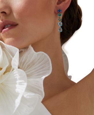 Silver-Tone Mixed Stone Linear Drop Earrings