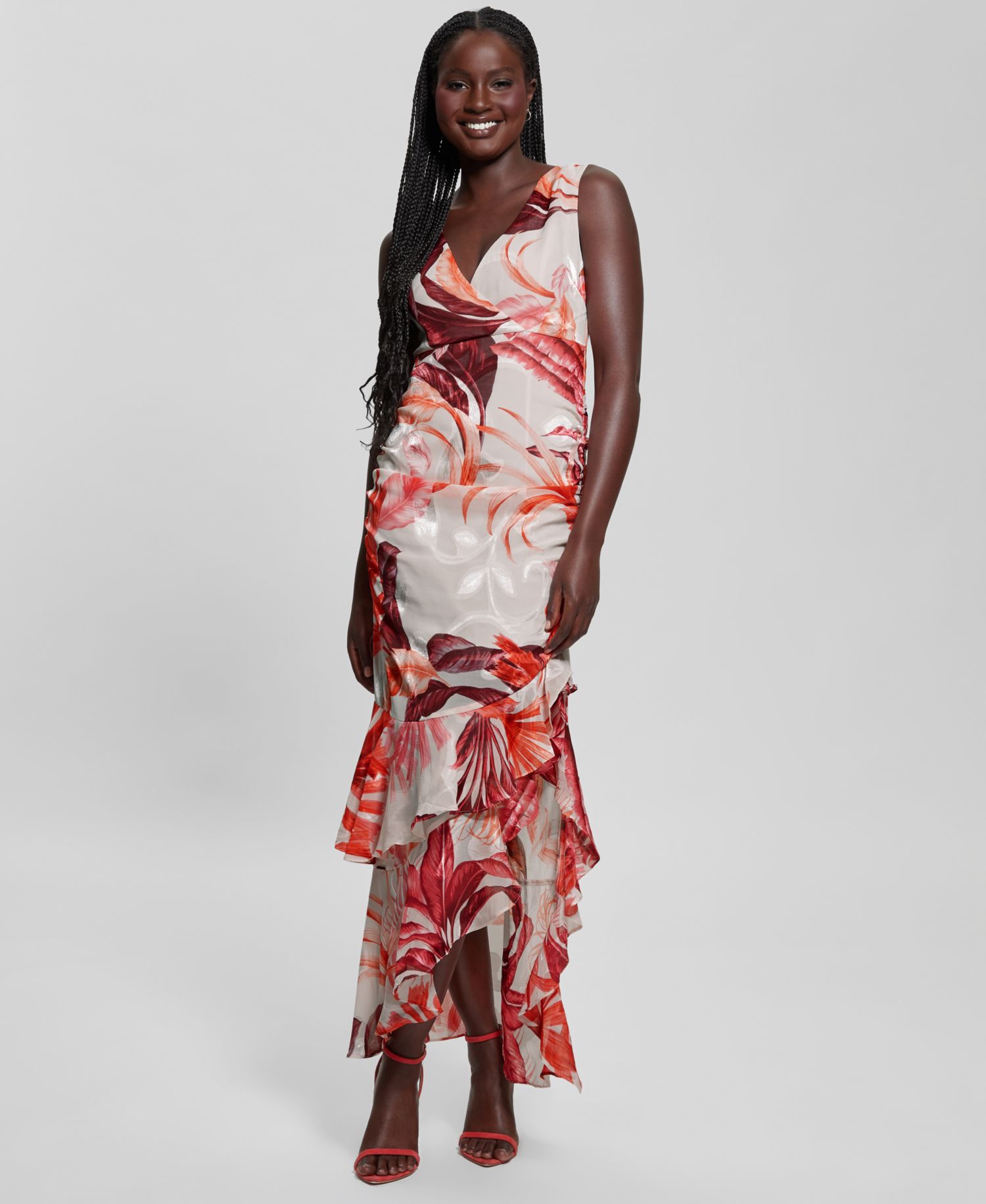 Women's Ava Printed Mesh Ruffled Maxi Dress