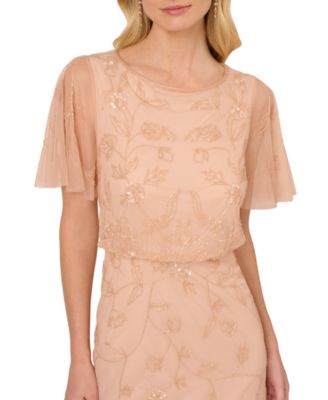 Women's Beaded Flutter-Sleeve Gown