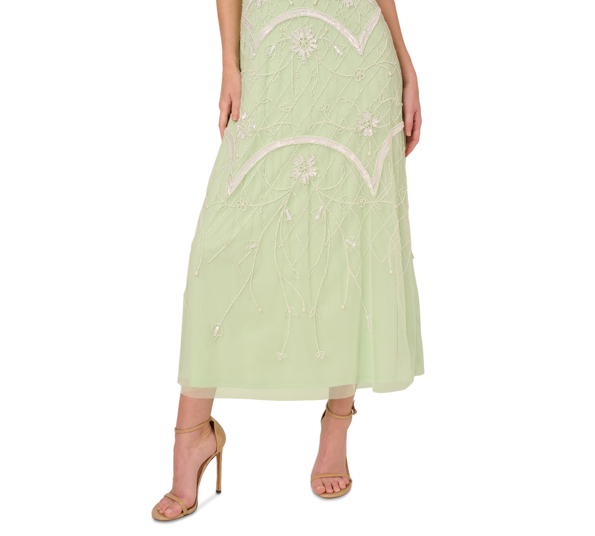 ADRIANNA PAPELL WOMEN'S EMBELLISHED SLEEVELESS MIDI DRESS 