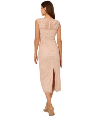 Женское иллюзионное миди-платье Adrianna Papell, расшитое бисером