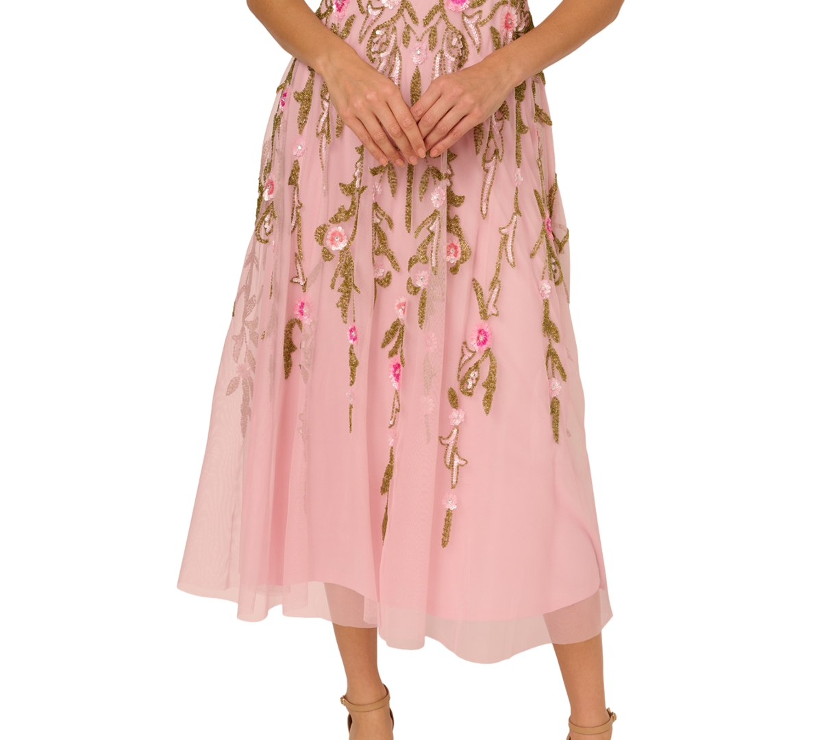 ADRIANNA PAPELL WOMEN'S BEADED FIT & FLARE DRESS 