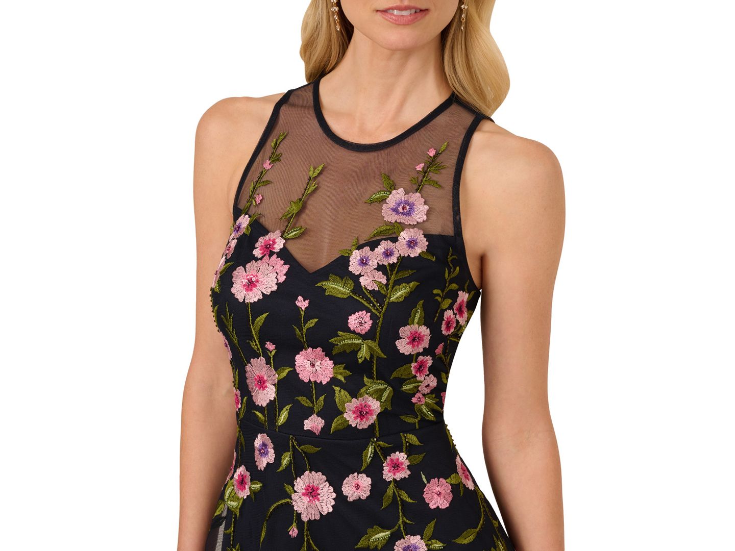 Женское платье Adrianna Papell Embroidered Beaded Fit & Flare, цвет: Полуночный разноцветный — фото 3
