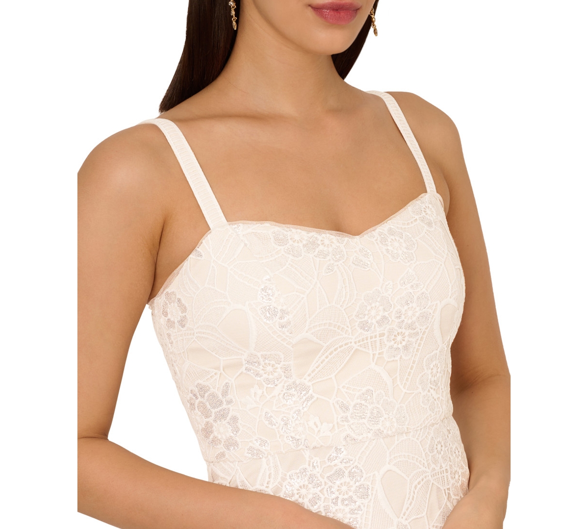 Shop Adrianna Papell Women's Sequined Lace Gown In Ivory