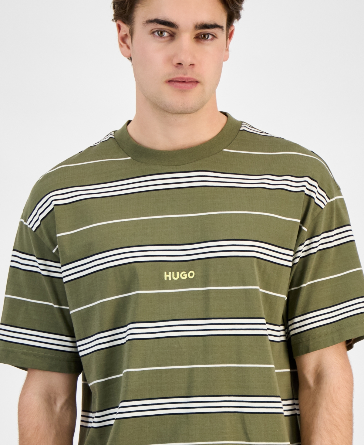 Hugo Boss Hugo By  Men's Nostrilio Loose-fit Engineered Stripe T-shirt In Green