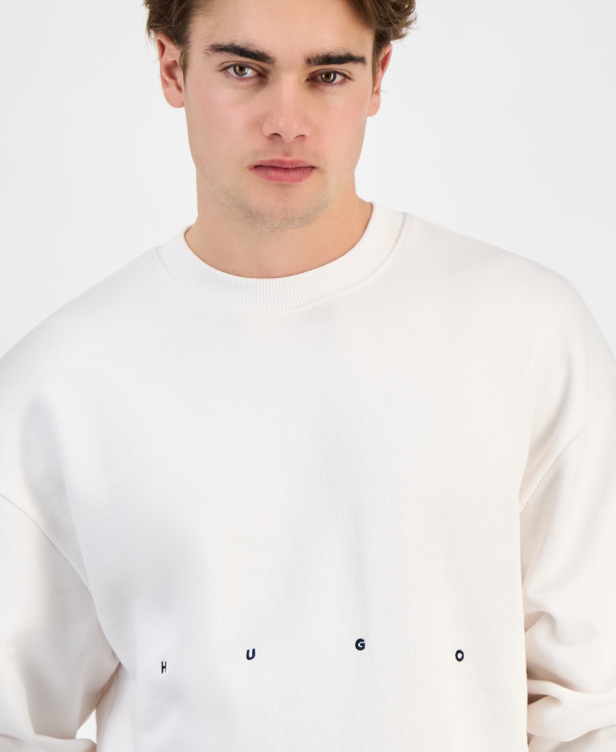 Hugo Boss Cotton-terry Sweatshirt With Logo Artwork In Natural