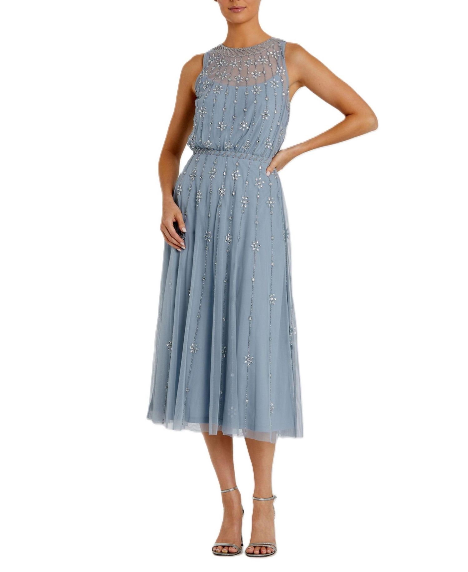 Women's High Neck Sleeveless Embelished A Line Dress