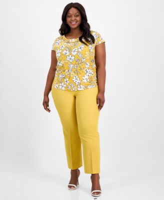 Топ с воротником-хомутом и рукавом с принтом Kasper Plus Size