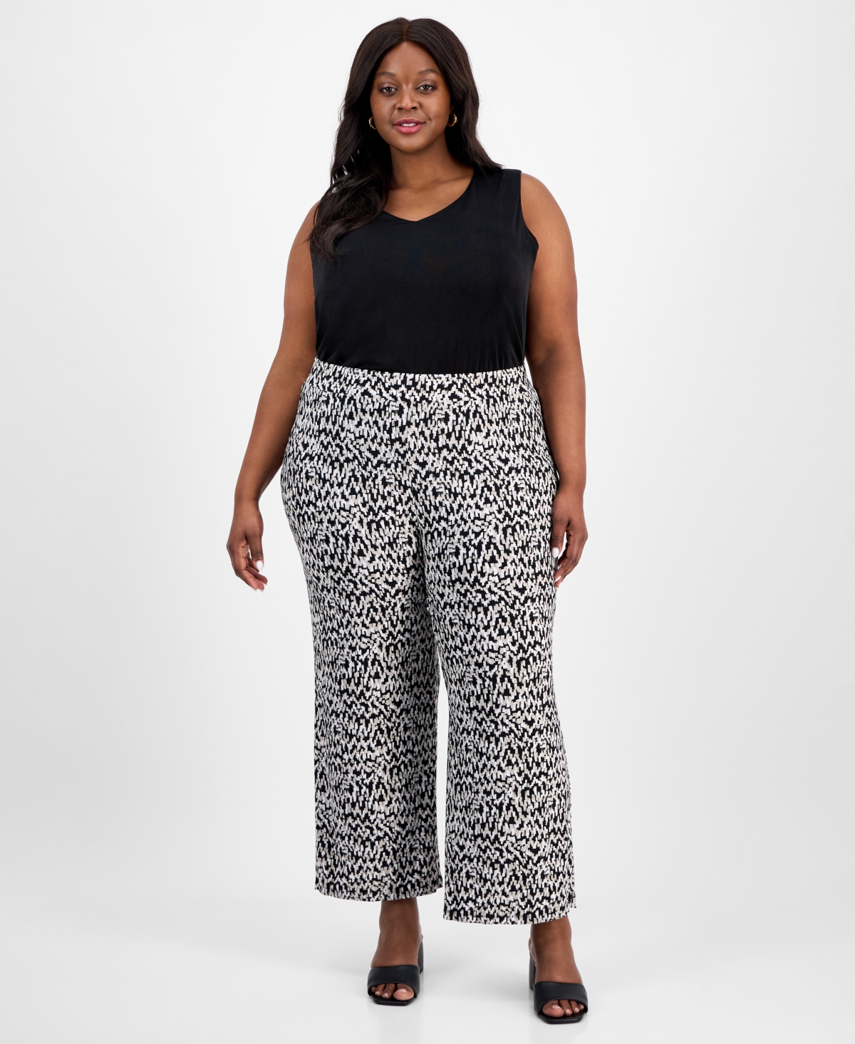 Plus Size Printed Wide-Leg Pull-On Pants - Summer Straw Multi