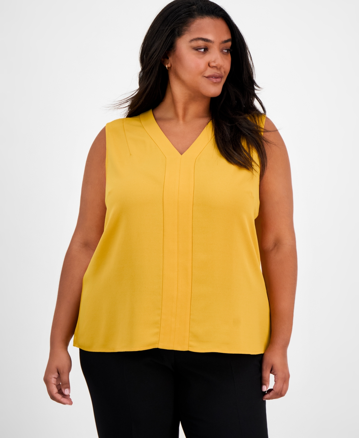 Plus Size Sleeveless V-Neck Blouse - Butterscotch