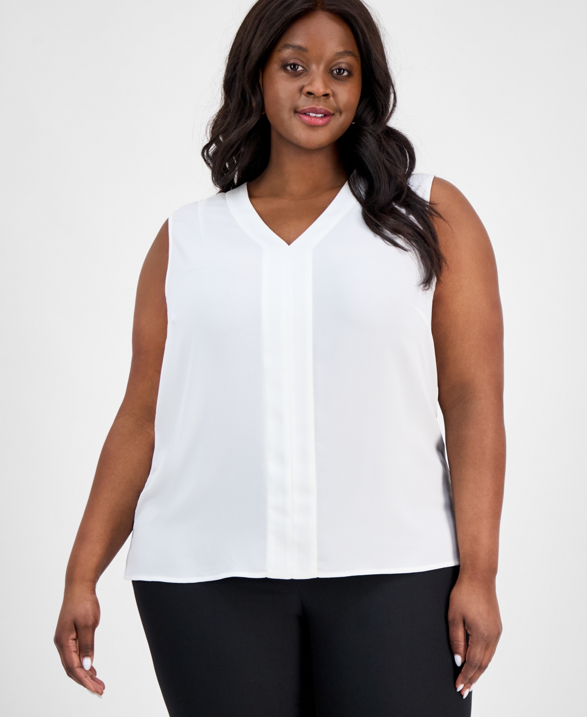 Plus Size Sleeveless V-Neck Blouse - Butterscotch