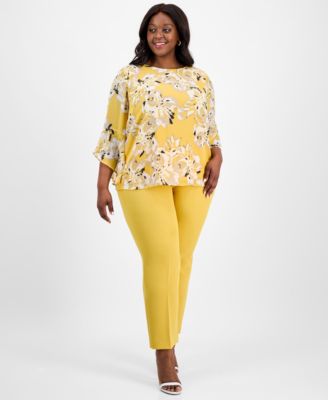 Блузка с оборками на рукавах и принтом Kasper Plus Size