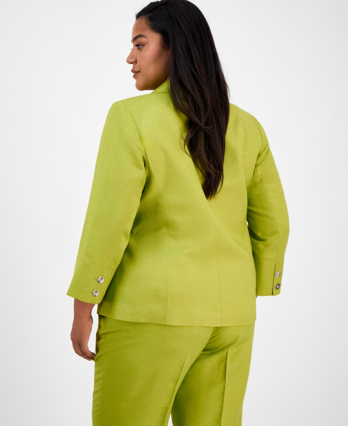 KASPER PLUS SIZE LINEN-BLEND BLAZER 