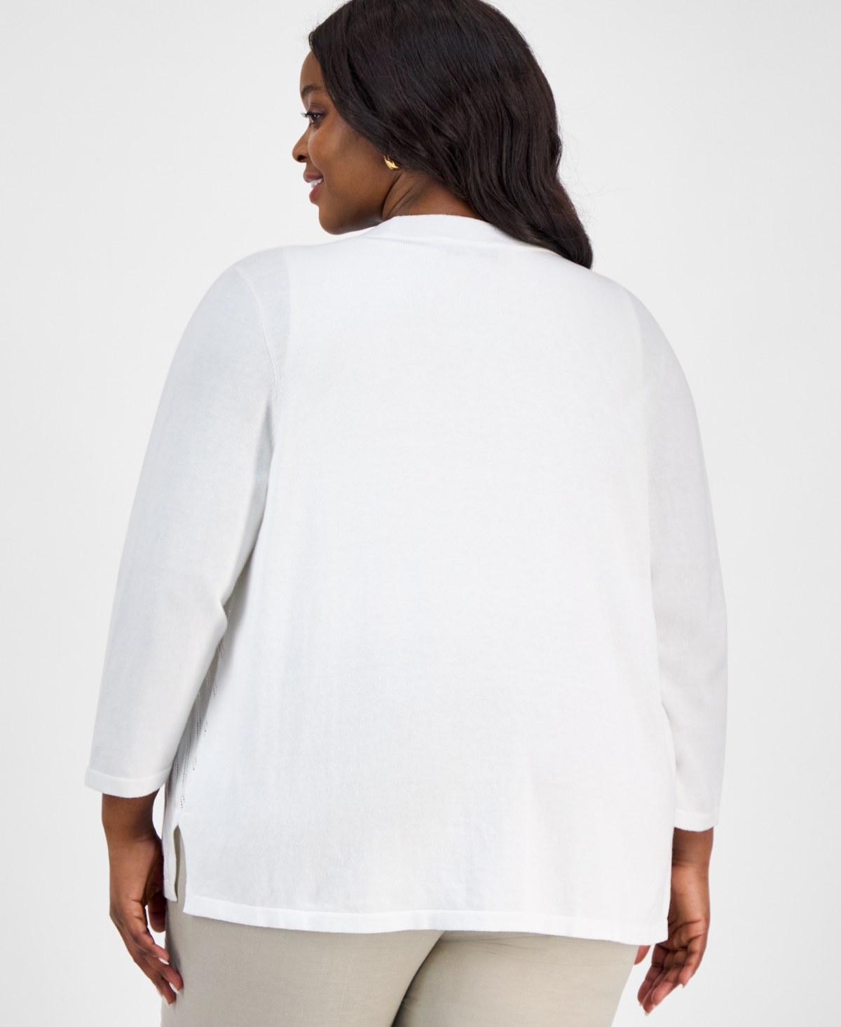 Kasper Plus Size Diagonal Stitch Open-front Cardigan In Lily White