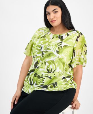 Блузка с развевающимися рукавами и принтом Kasper Plus Size