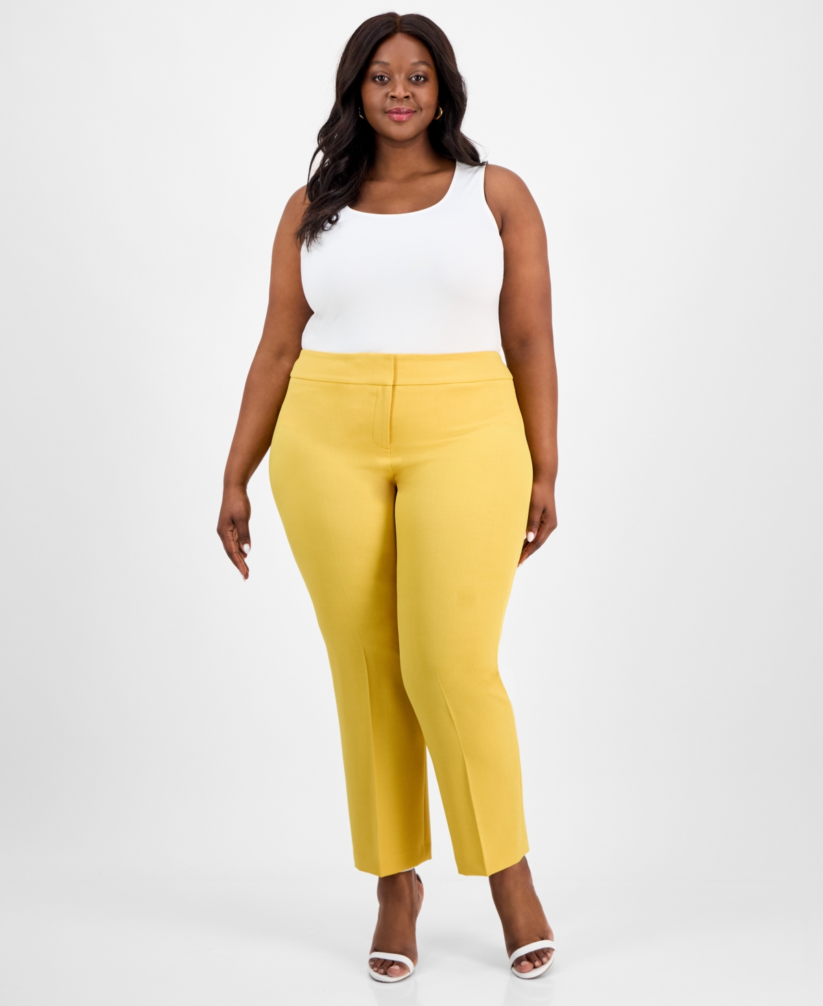 Plus Size Stretch-Crepe Straight-Fit Suit Pants - Butterscotch