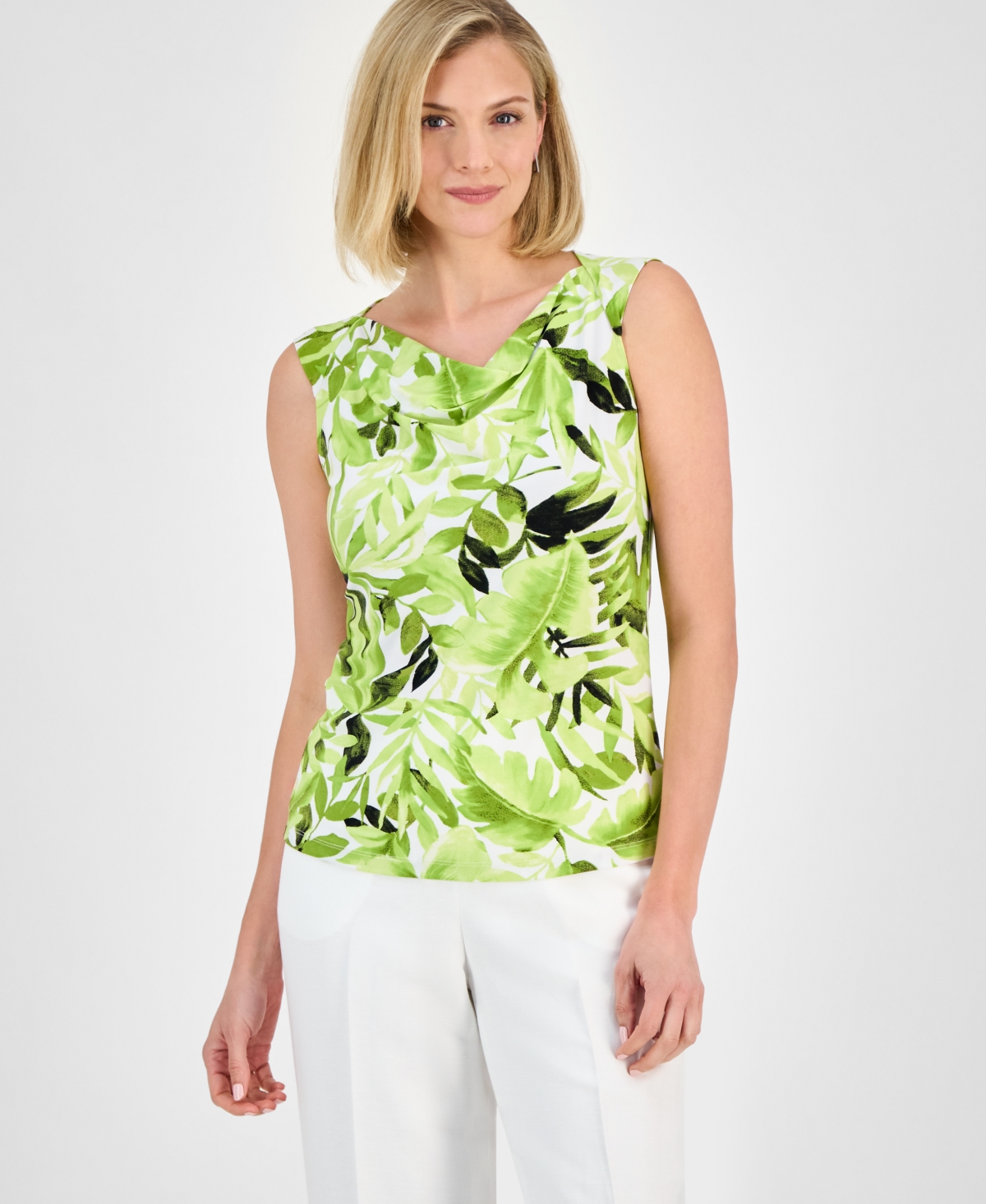 Women's Printed Sleeveless Cowlneck Top - Kiwi Multi