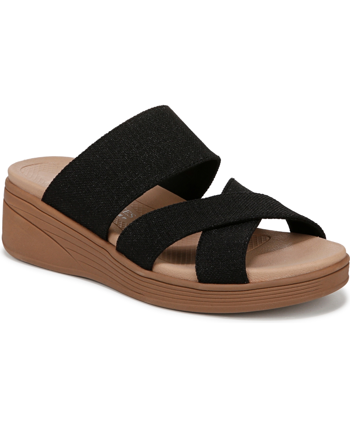 Bzees Lifestride Fiona Wedge Sandal In Black Stretch Linen