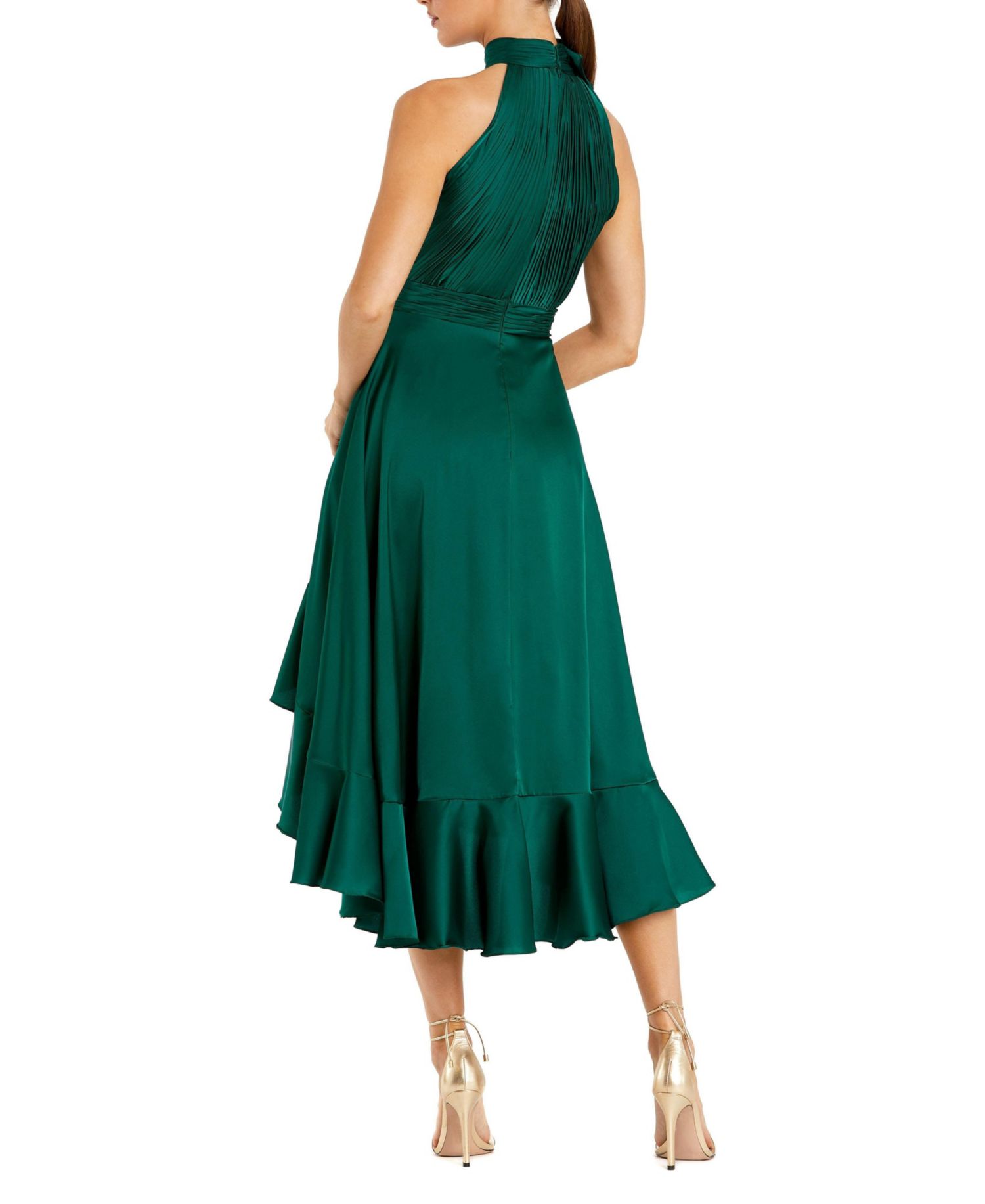 Women's Halter Neck Flower Detail Ruffled Midi Dress