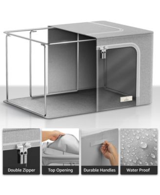 6 Pack Medium Foldable Storage Box - Metal Frame, Oxford Fabric, Large Window & Handles - Organization for Bedroom, Linens & Clothes