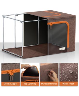 6 Pack Medium Foldable Storage Box - Metal Frame, Oxford Fabric, Large Window & Handles - Organization for Bedroom, Linens & Clothes