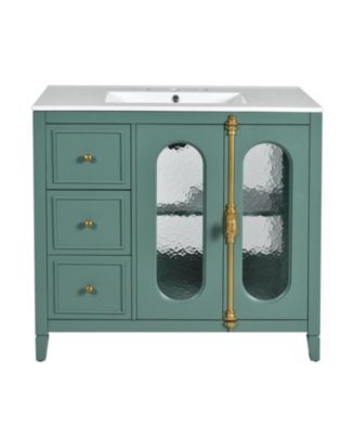 Solid Wood Bathroom Vanity Cabinet with Soft-Close Doors and 3 Drawers