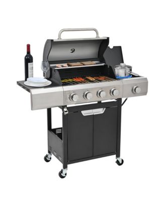 Streamdale Propane Grill 4 Burner Barbecue Grill Stainless Steel Gas Grill with Side Burner and Cover for Outdoor BBQ, Camping