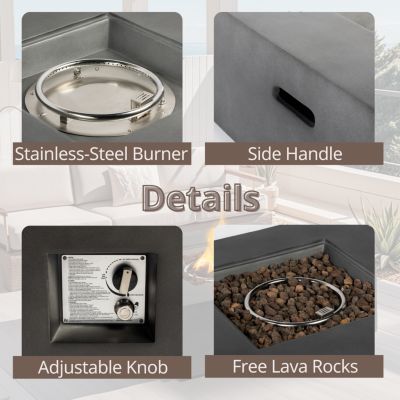 Streamdale Outdoor Fire Pit Table, 35" Square Stone, 50,000 BTU Burner, Free Lava Rocks and Cover