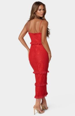 Женское кружевное платье макси с рюшами Bebe