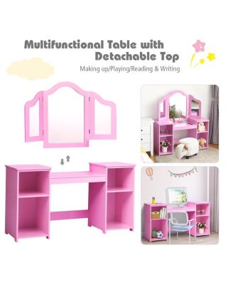 Kids Tri Folding Mirror Makeup Dressing Vanity Table Set