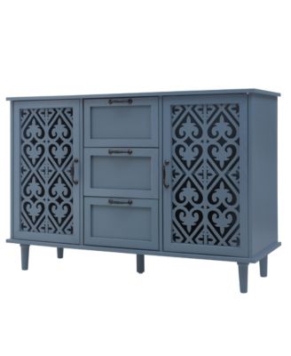 Vintage Storage Cabinet with 3 Drawers Sideboard Buffet Cabinet Entryway Cabinet 2 Door Accent Storage Cabinet for Living Room Bedroom, Blue