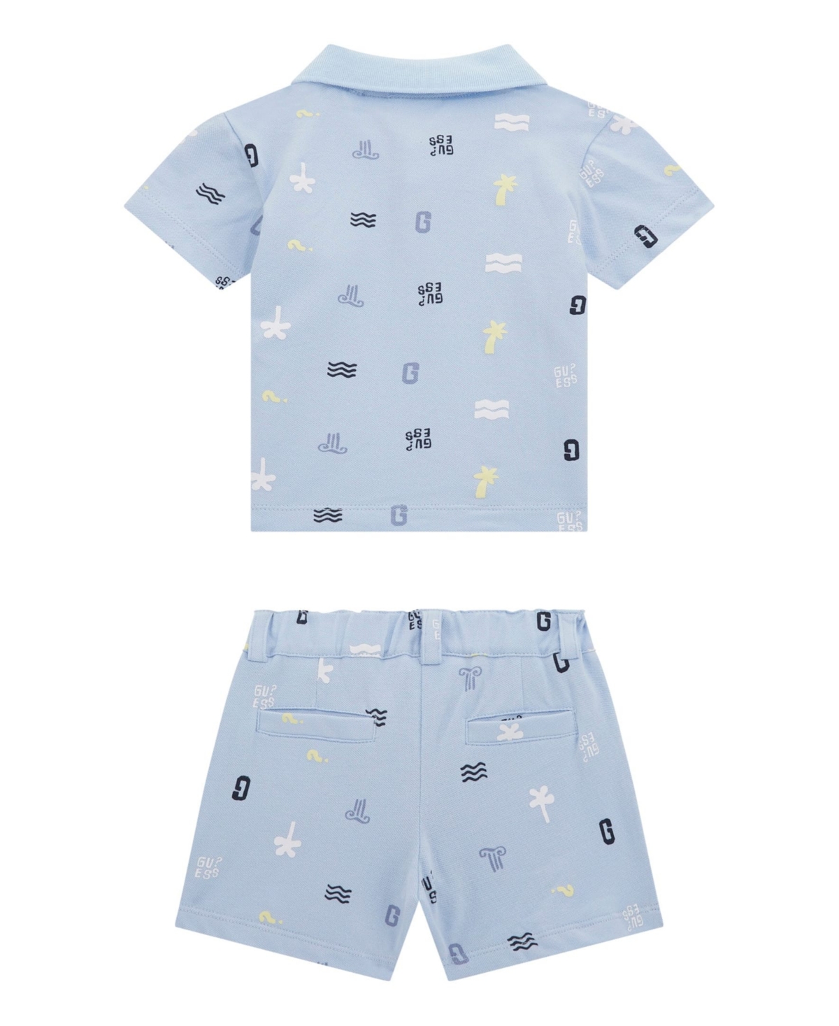 Guess Baby Boys 2-piece Short Sleeve Stretch Piquet Polo And Stretch Piquet Short Set In Blue