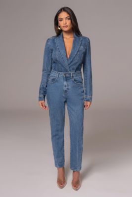 Women's Medium Wash Dominica Structured Denim Bodysuit