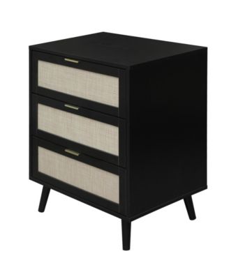 3 Drawer Storage Cabinet Rattan Dressers Chest of Drawers Entryway Cabinet Fluted Nightstand Bedside Table Dresser for Bedroom Living Room, Black