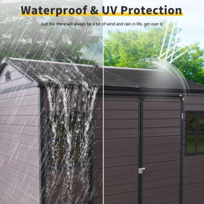 Streamdale 8x6ft Waterproof Resin Storage Shed with Floor, Windows, Lockable Door