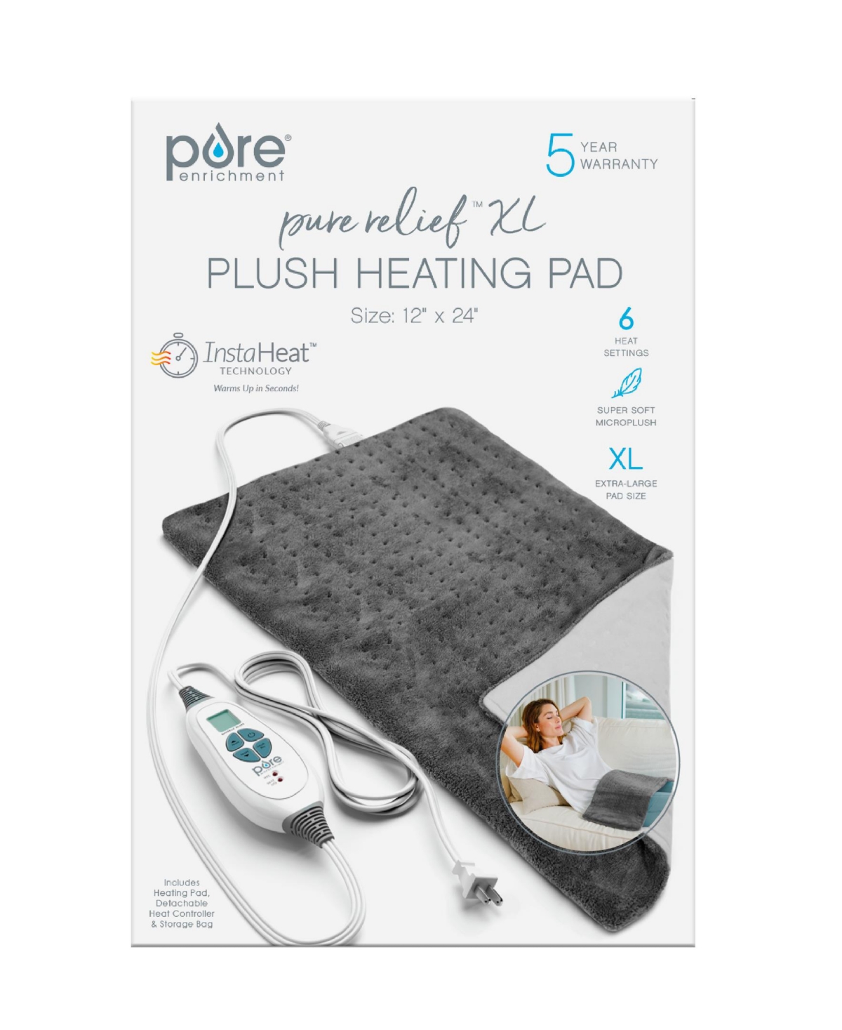 Pure Enrichment Purerelief Xl Plush Heating Pad In Gray